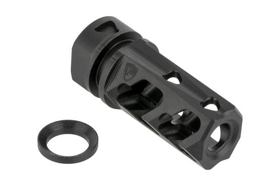 Fortis Manufacturing control-series muzzle brake is compatible with CONTROL blast shields and includes a crush washer 9mm model.